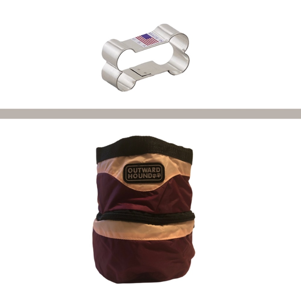 2-in-1 Food & Water Pet Bowl in Beet/Pink + Dog Bone Cookie Cutter